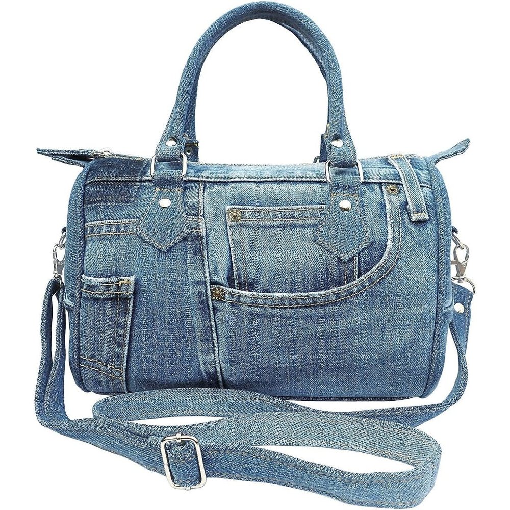 LL-04 Women Blue Upcycling Classic Jeans Doctor Style Top-Handle  Should…